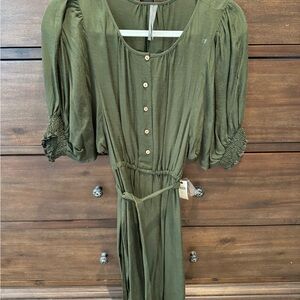 Anthropologie Green Buttoned Tie Front Sundress